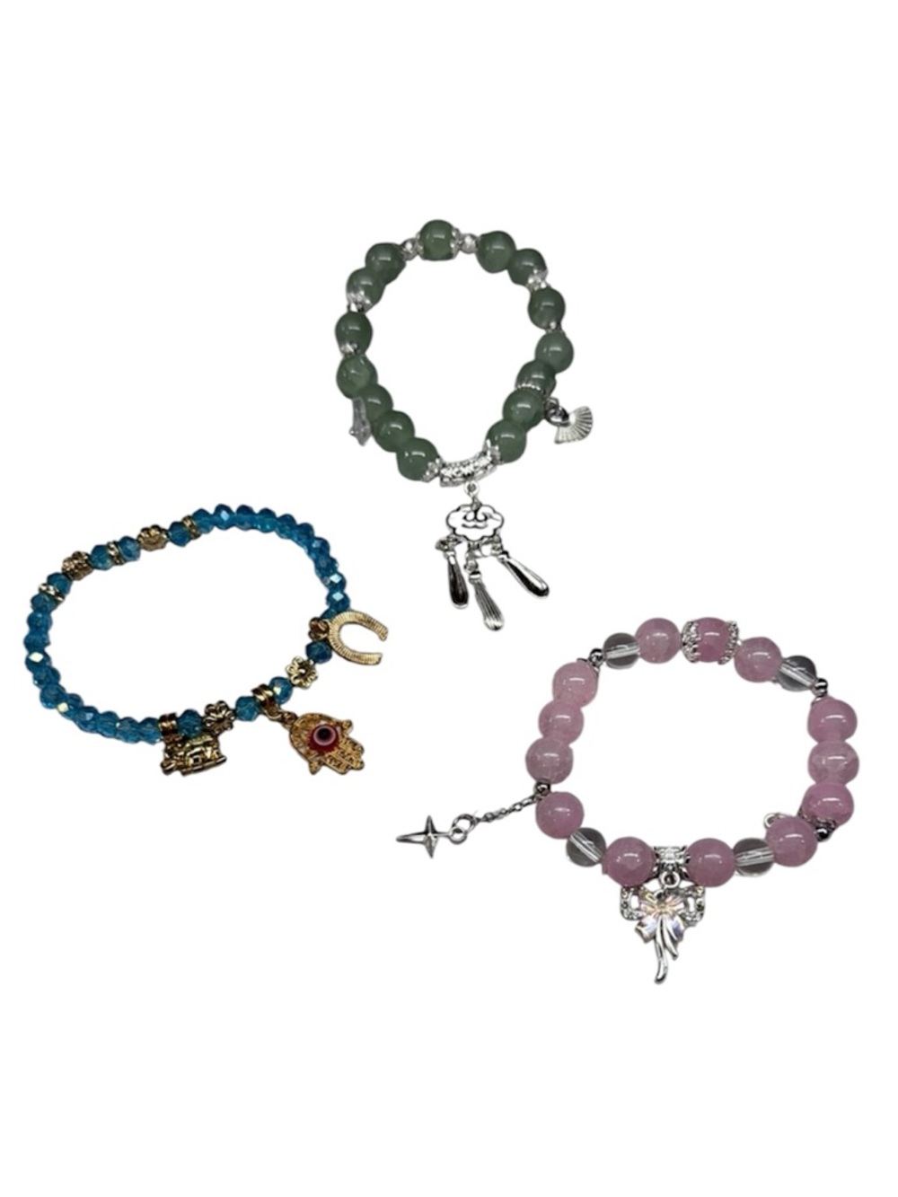 Stackable Handmade Beaded Bracelets with Silver Charms